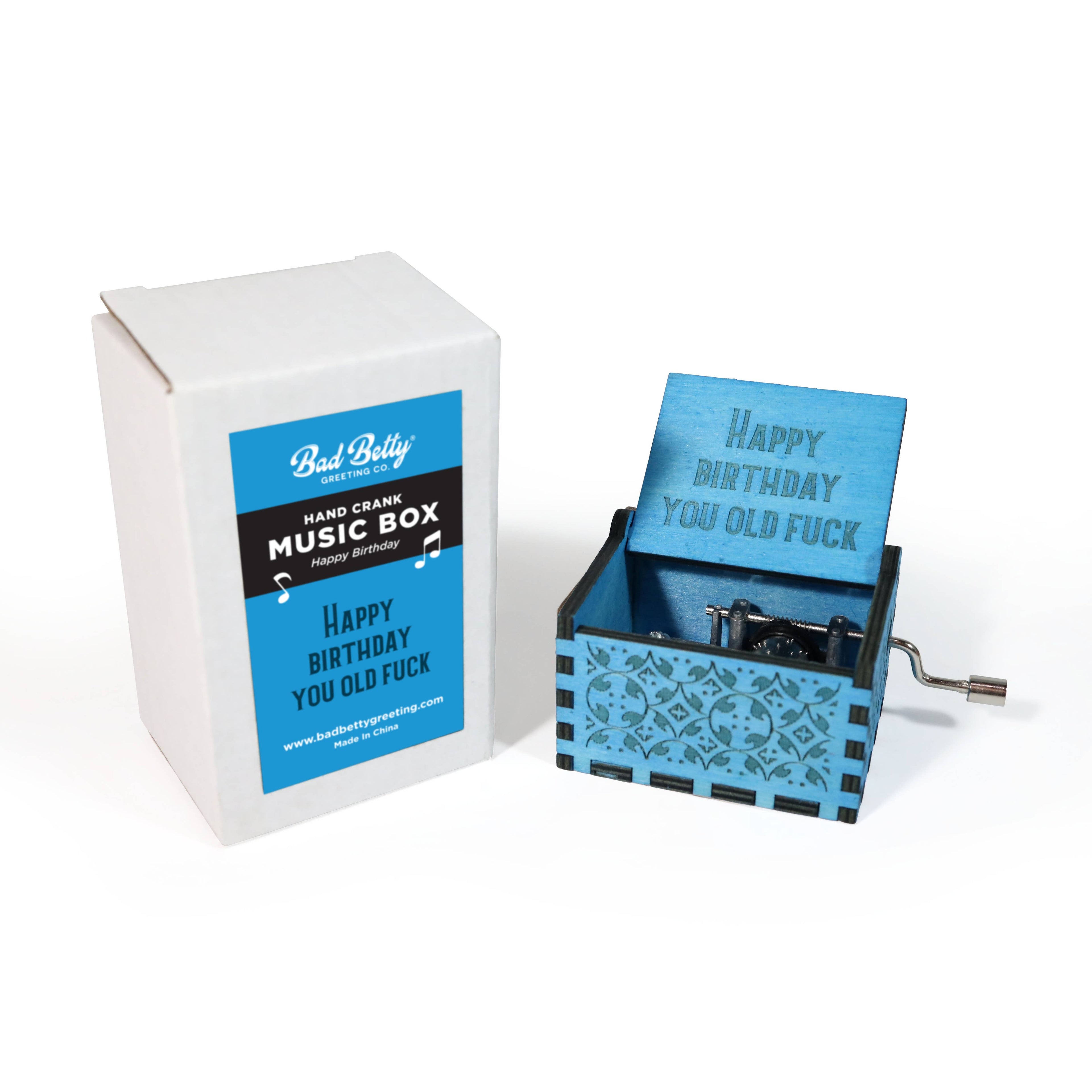 Bad Betty Greeting Co. - Funny "Happy Birthday You Old Fuck" Hand-Crank Music Box
