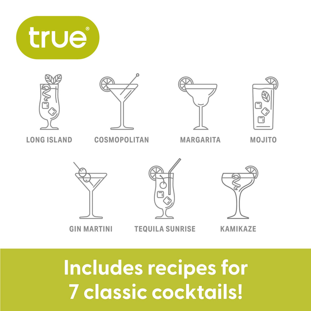 TRUE - 7-Cocktail Recipe Stainless Steel & Glass Shaker - 13.5 oz