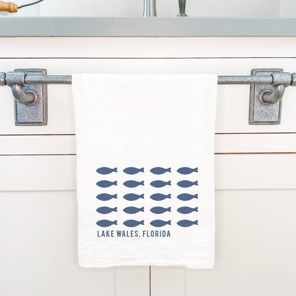 Cottage Shore - Hand Drawn Fish City State - Custom Cotton Tea Towel
