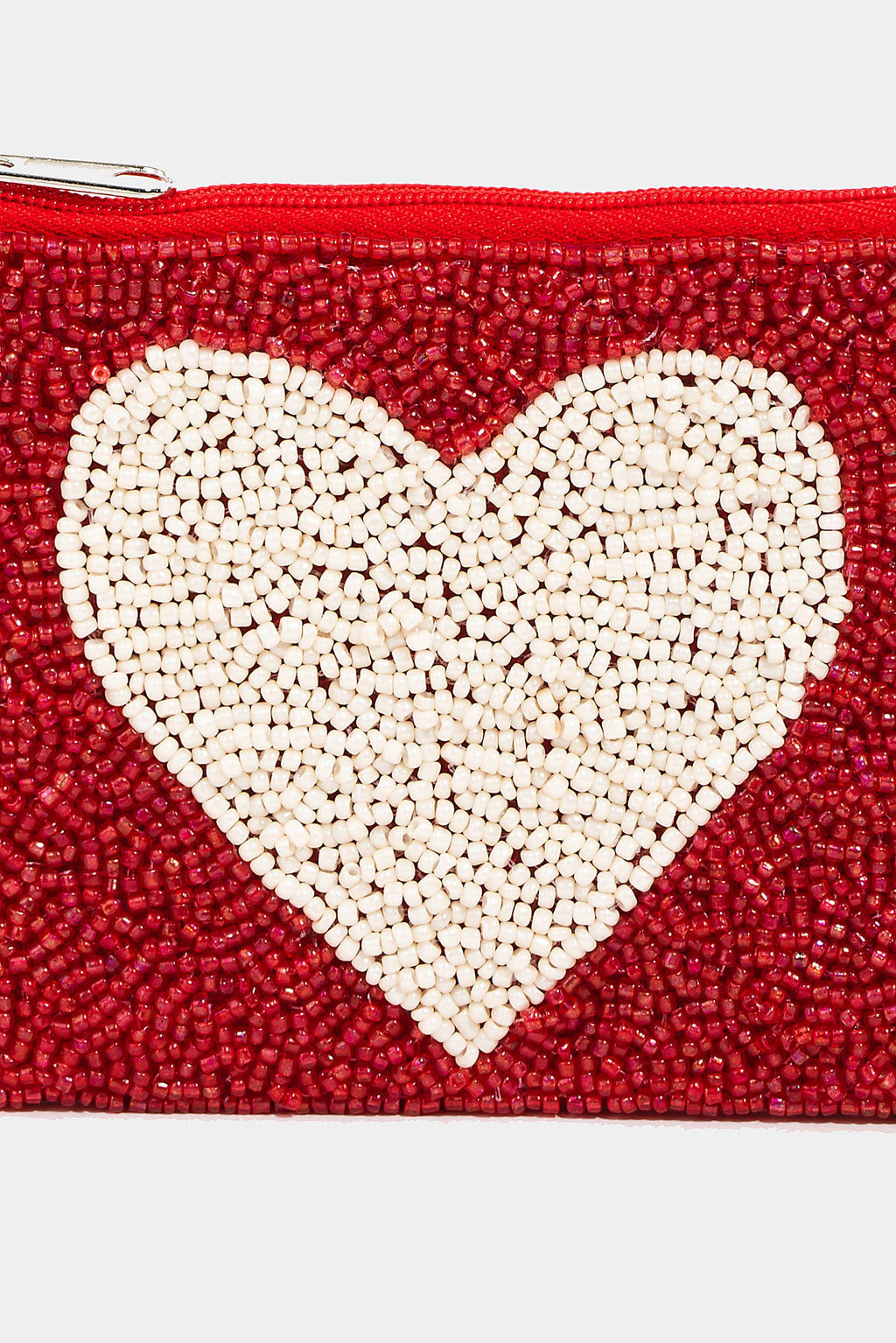 Collections by Fame Accessories - White Heart Seed Beaded Coin Purse