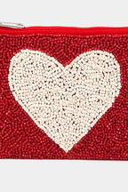 Collections by Fame Accessories - White Heart Seed Beaded Coin Purse