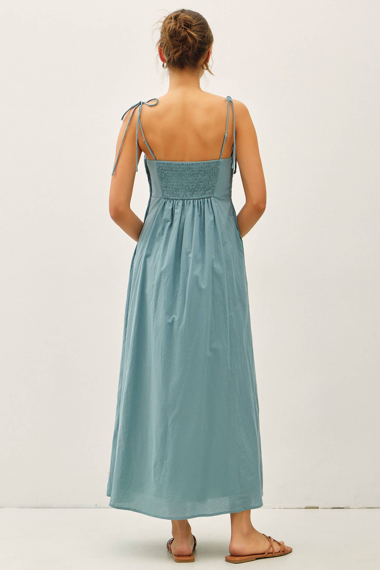 Be Cool - COTTON PINTUCK BODICE W TIE STRAP MAXI DRESS
