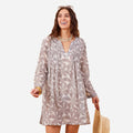 PALM LEAVES GREY Pintuck Beach Cover Up, Recycled Cotton