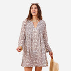 PALM LEAVES GREY Pintuck Beach Cover Up, Recycled Cotton