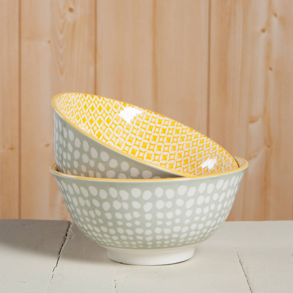 Now Designs by Danica - Dots Gray and Yellow Stamped Bowl 6 inch