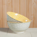 Now Designs by Danica - Dots Gray and Yellow Stamped Bowl 6 inch