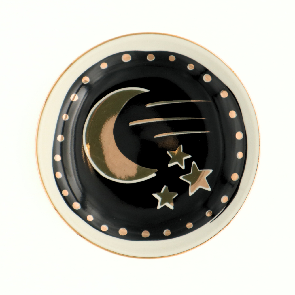 Properly Improper - Round Trinket Tray Gold Moon and Stars