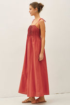 Be Cool - COTTON PINTUCK BODICE W TIE STRAP MAXI DRESS