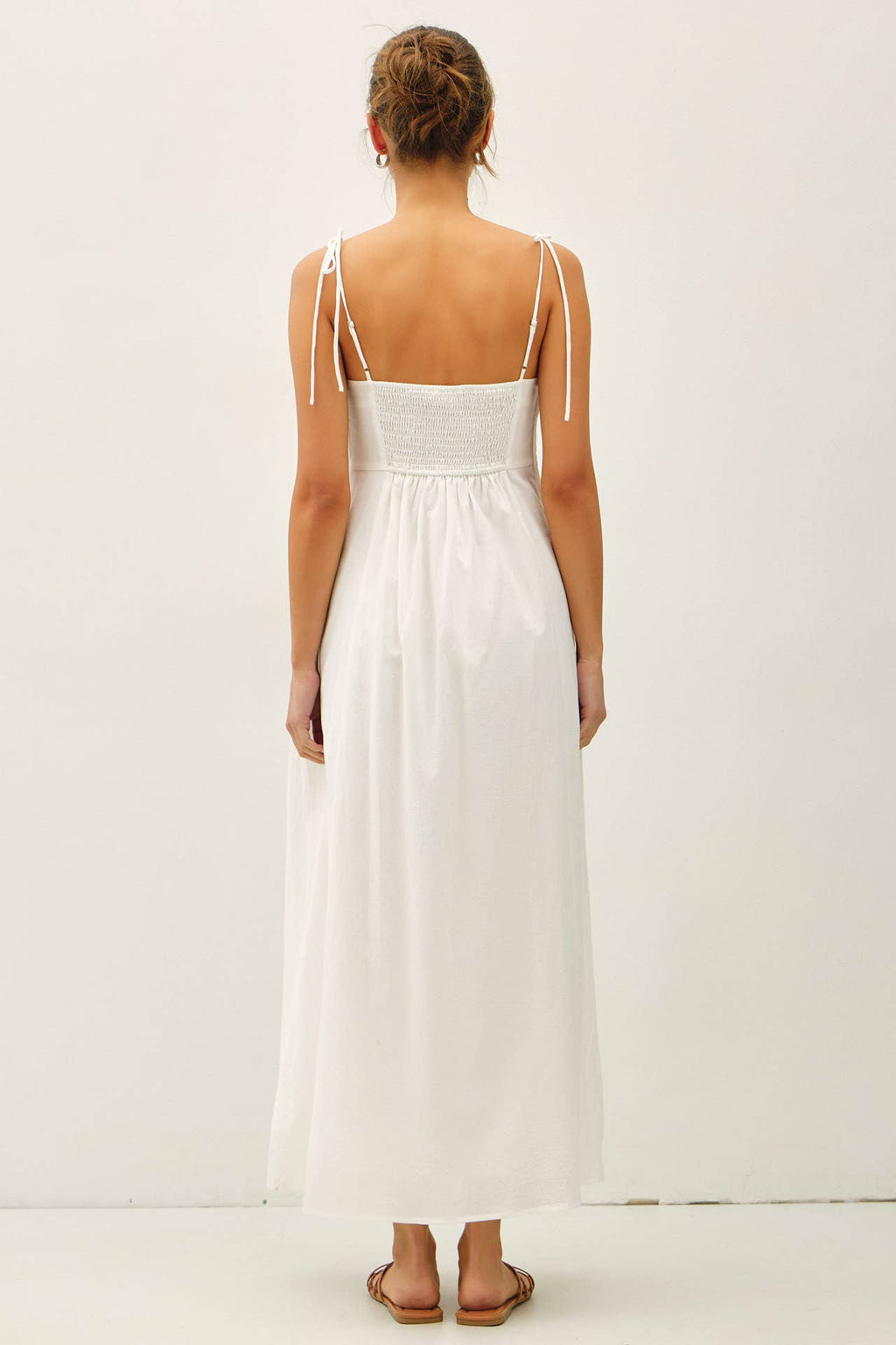 Be Cool - COTTON PINTUCK BODICE W TIE STRAP MAXI DRESS