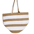 White Stripe Pure Cotton & Jute Women's Tote Bag