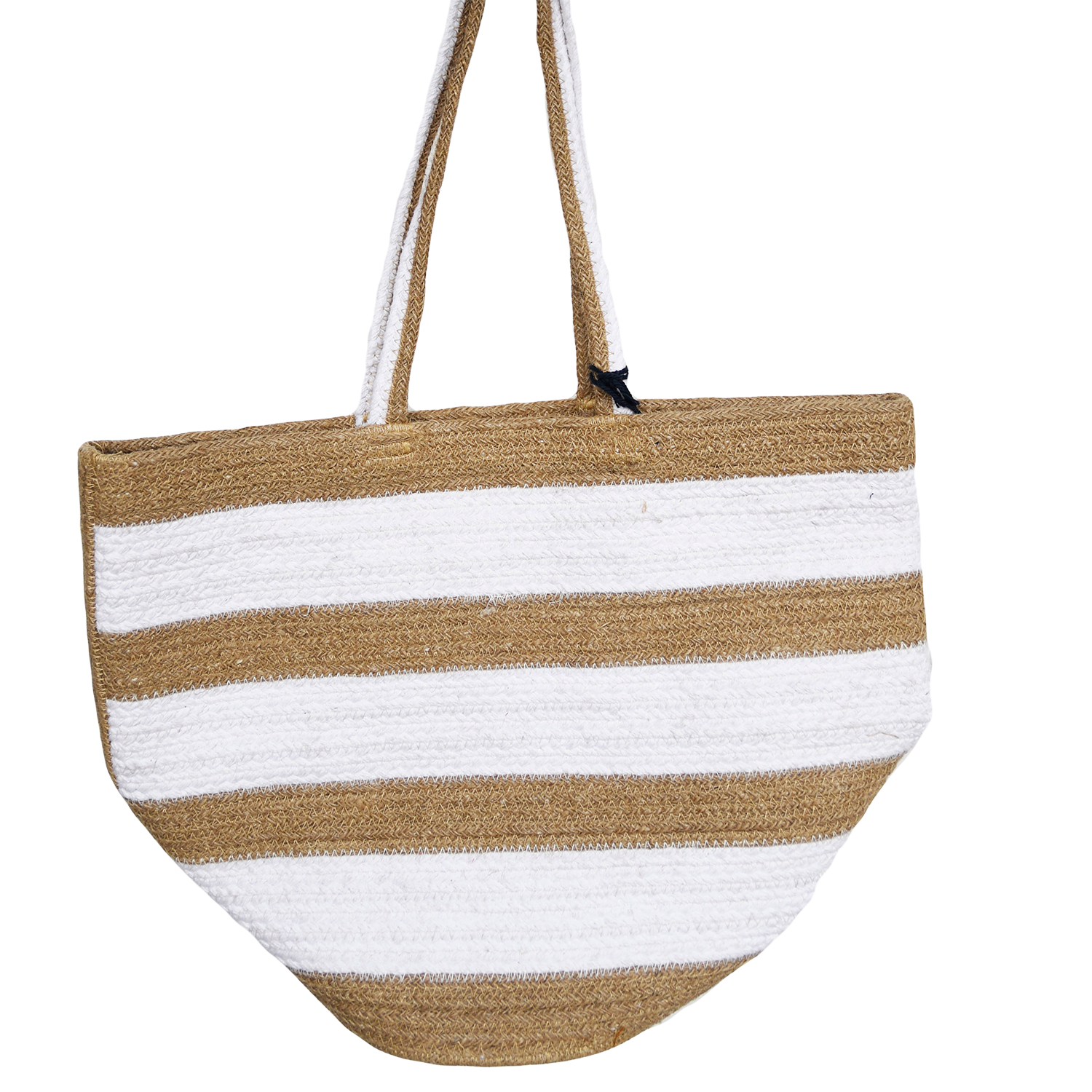 White Stripe Pure Cotton & Jute Women's Tote Bag