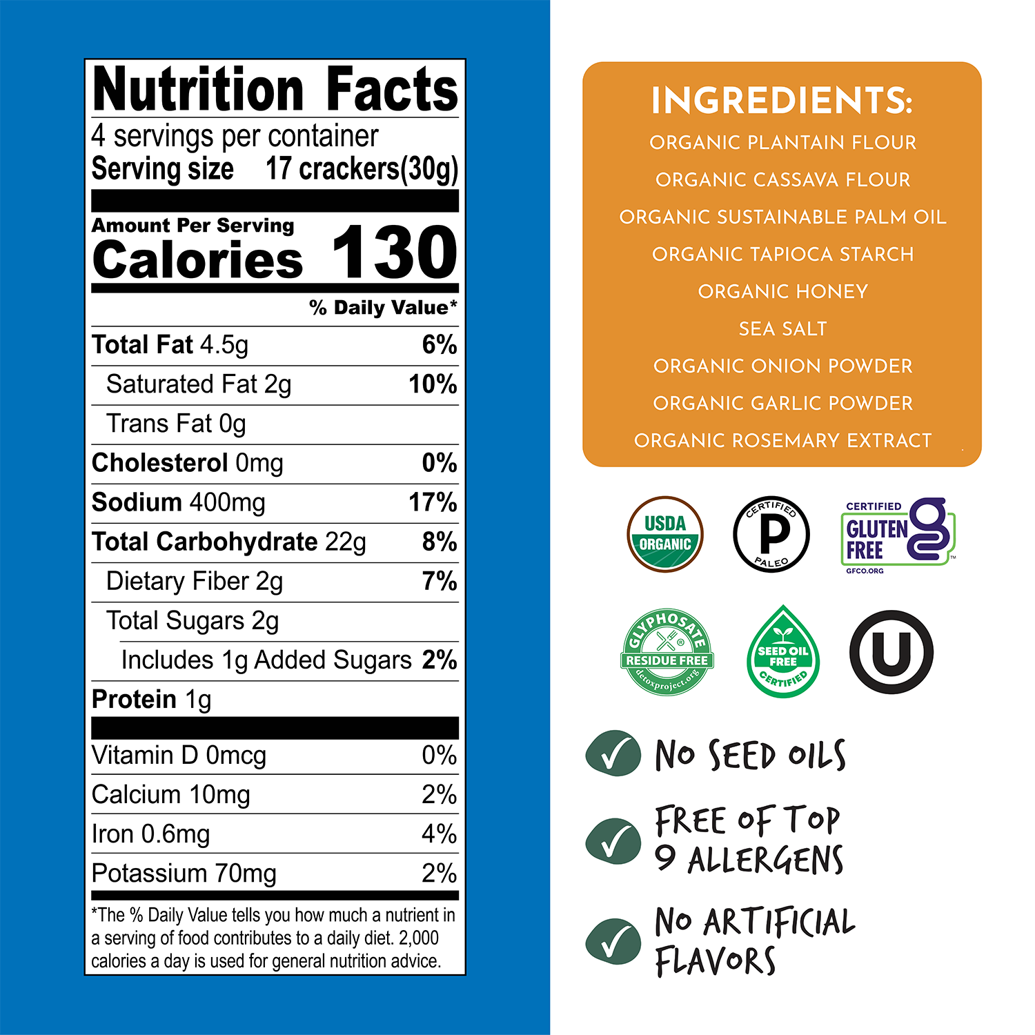 Artisan Tropic - 4.25 oz Organic Grain-Free Crackers: Sea Salt