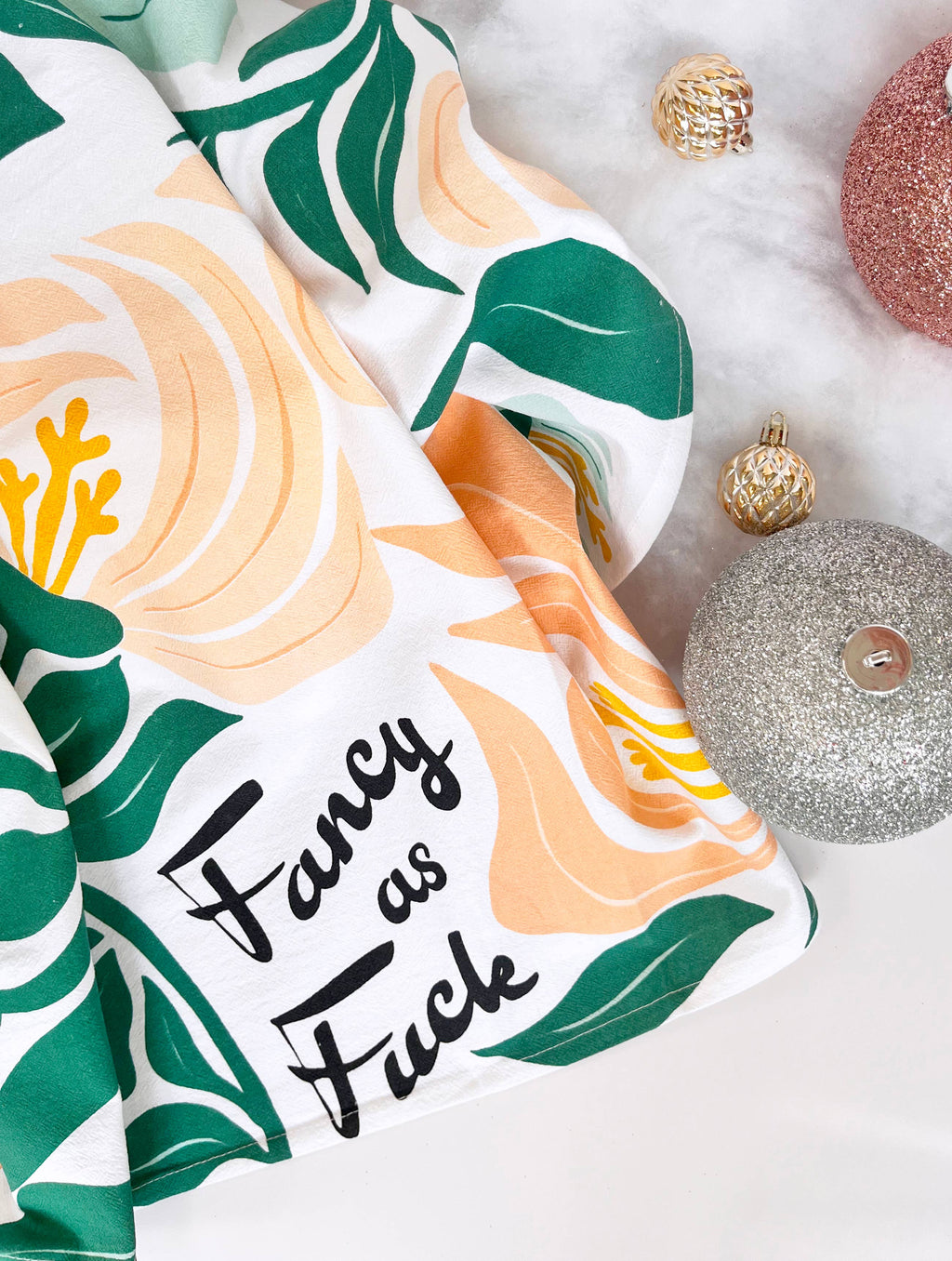 The Coin Laundry - Fancy as Fuck - PINK/GREEN Modern Floral Kitchen Towel