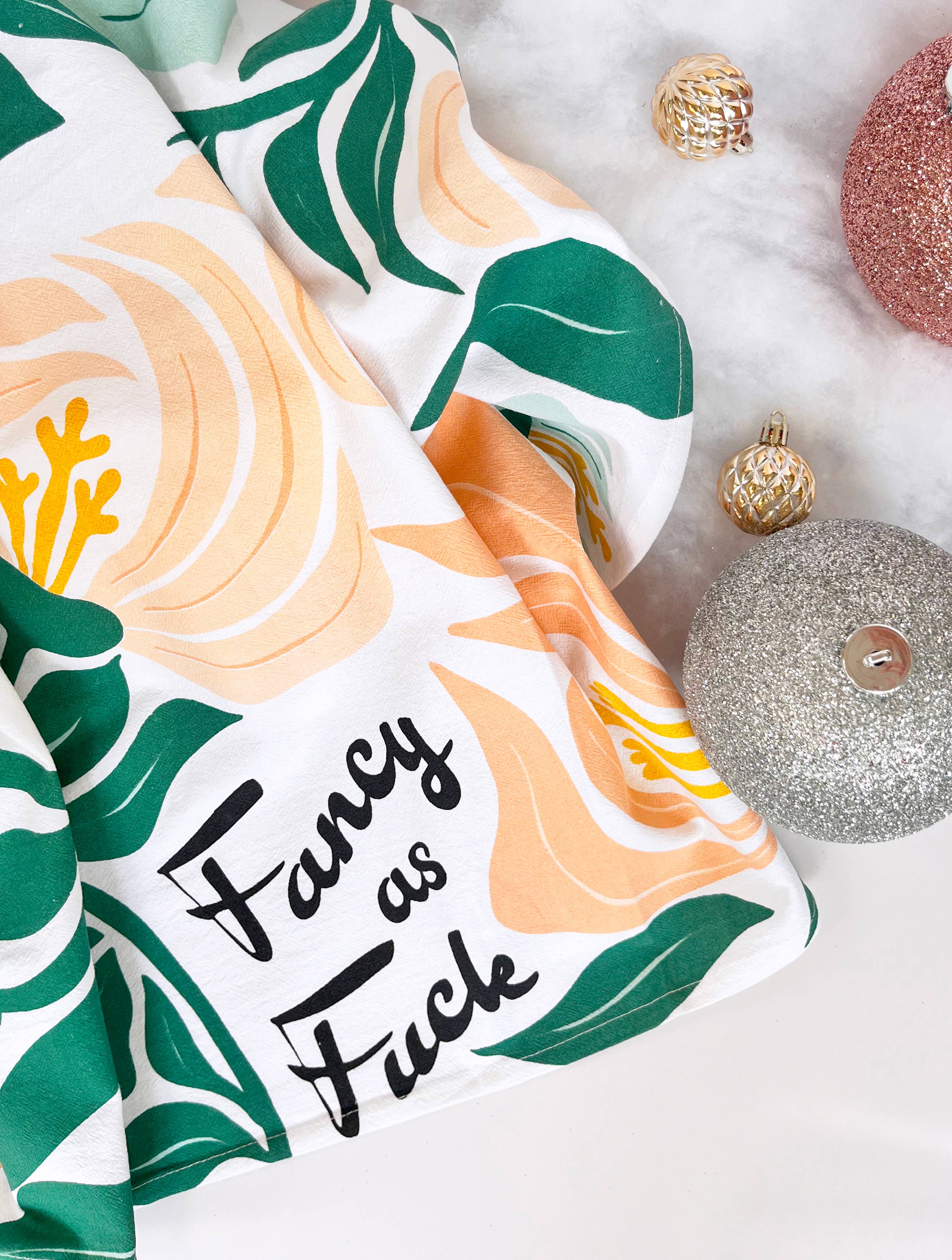The Coin Laundry - Fancy as Fuck - PINK/GREEN Modern Floral Kitchen Towel