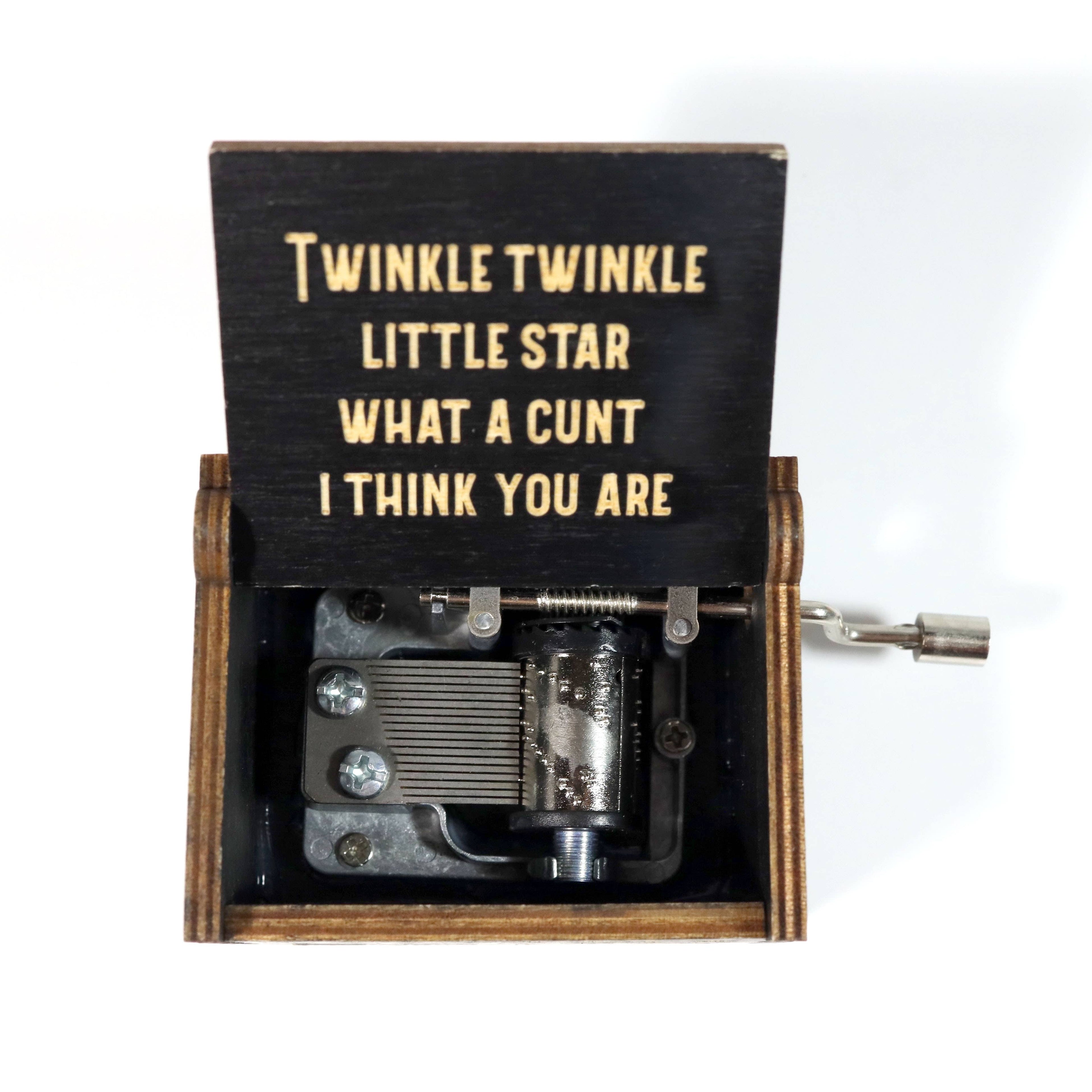 Bad Betty Greeting Co. - Funny Twinkle Twinkle Hand-Crank Music Box - Wooden Lasered