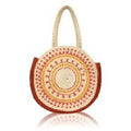 Chloe & Lex - Orange Red Yellow Patterned Round Pure Jute Tote for Women