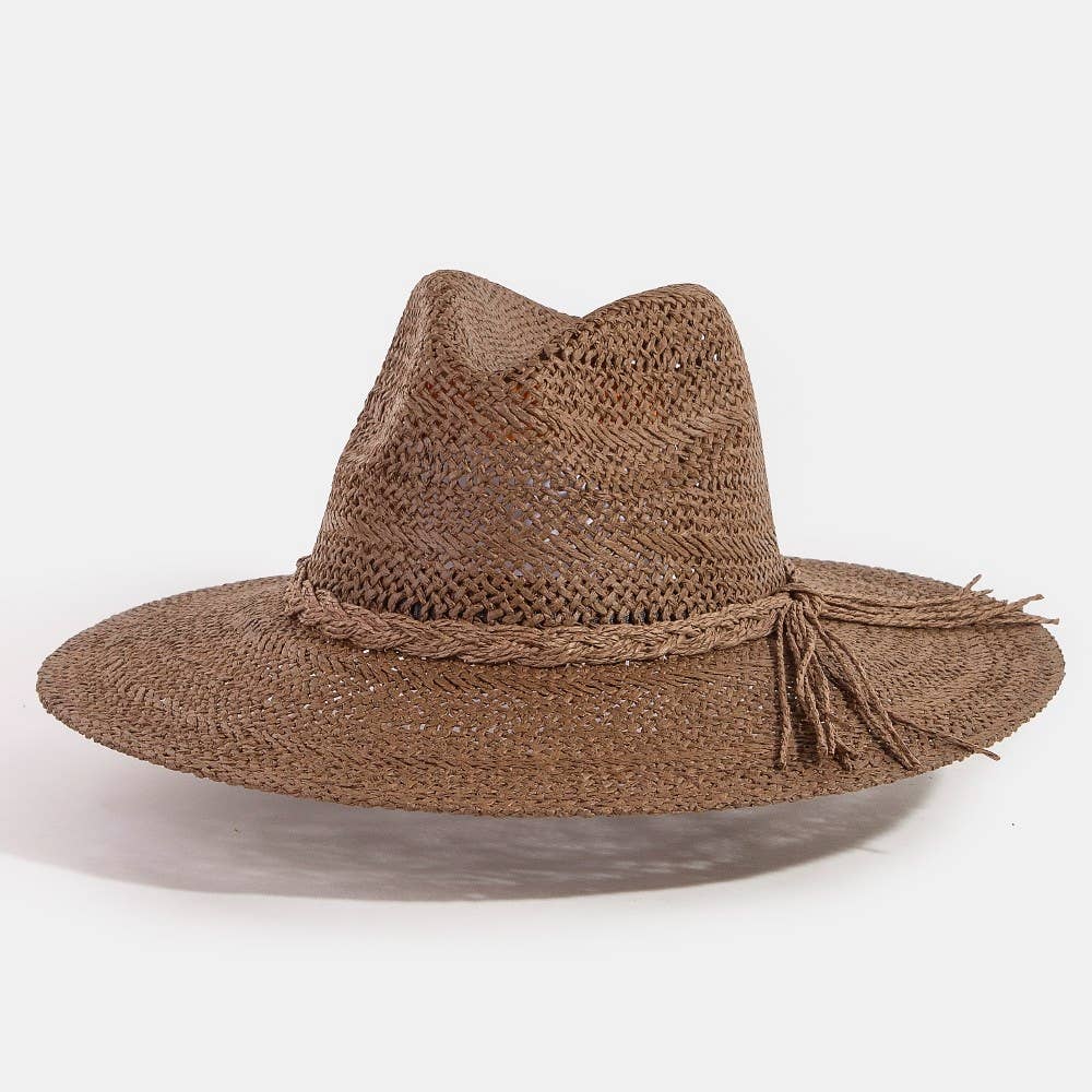 Collections by Fame Accessories - Braided Rope Band Straw Hat