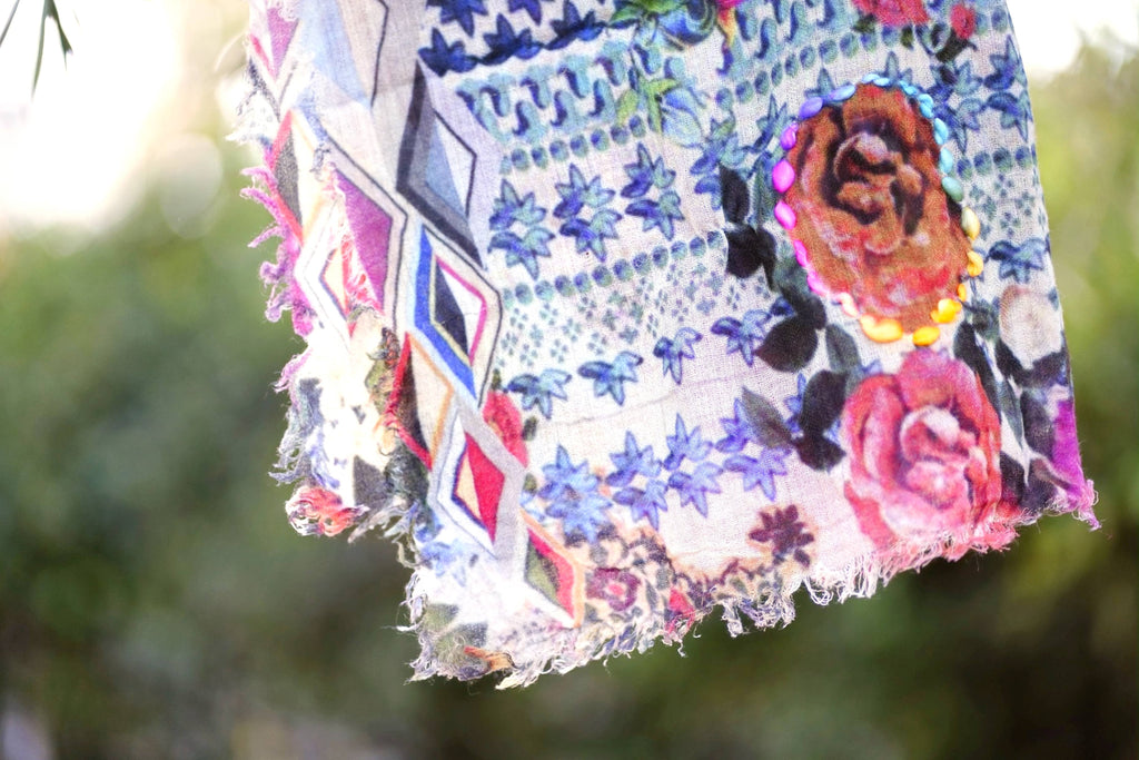 Dolma - Gul Embroidered Floral WoolScarf/Wrap 