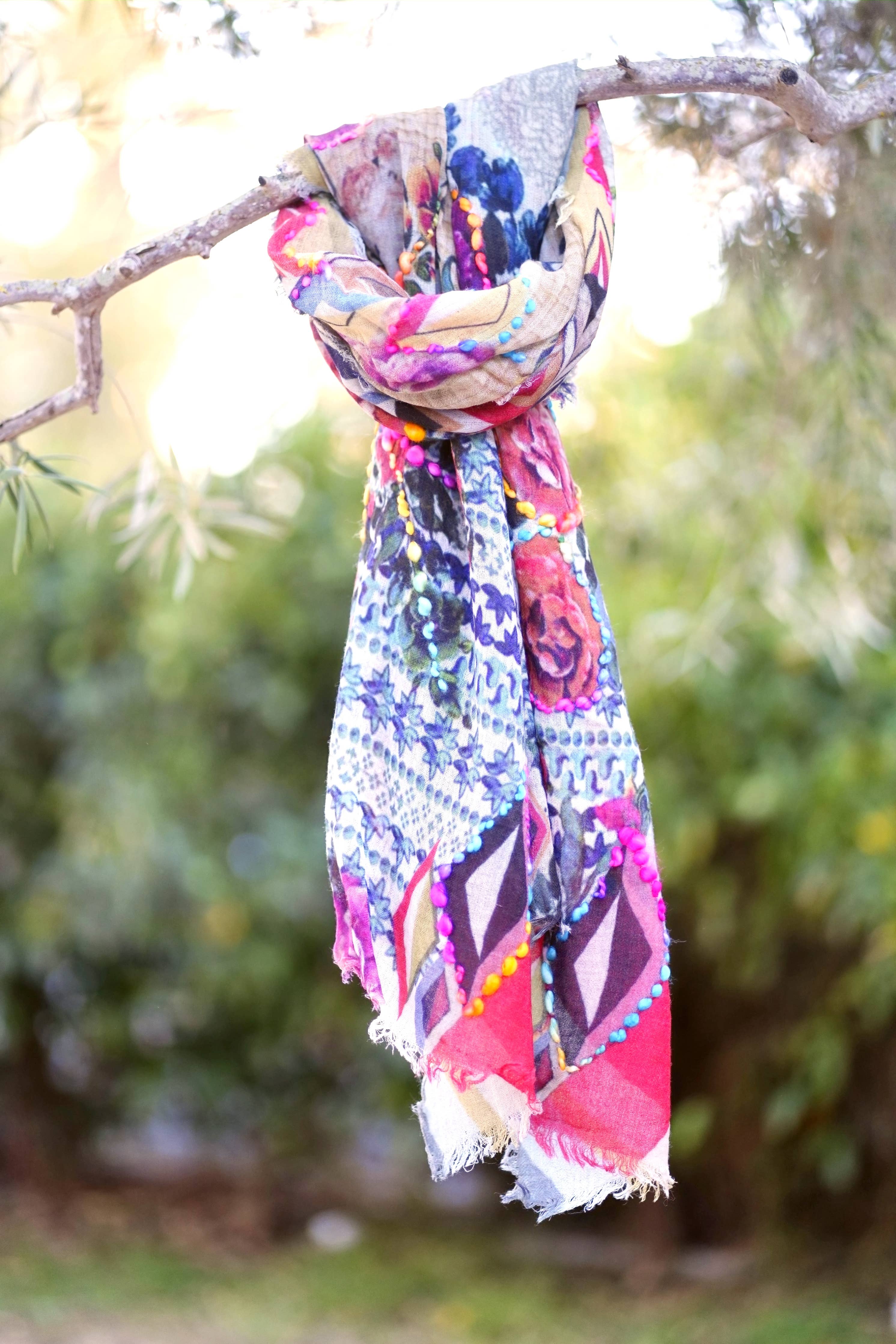 Dolma - Gul Embroidered Floral WoolScarf/Wrap 