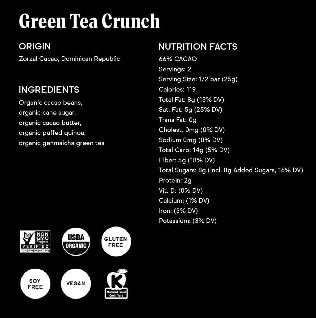 Raaka Chocolate - 66% Green Tea Crunch Chocolate Bar
