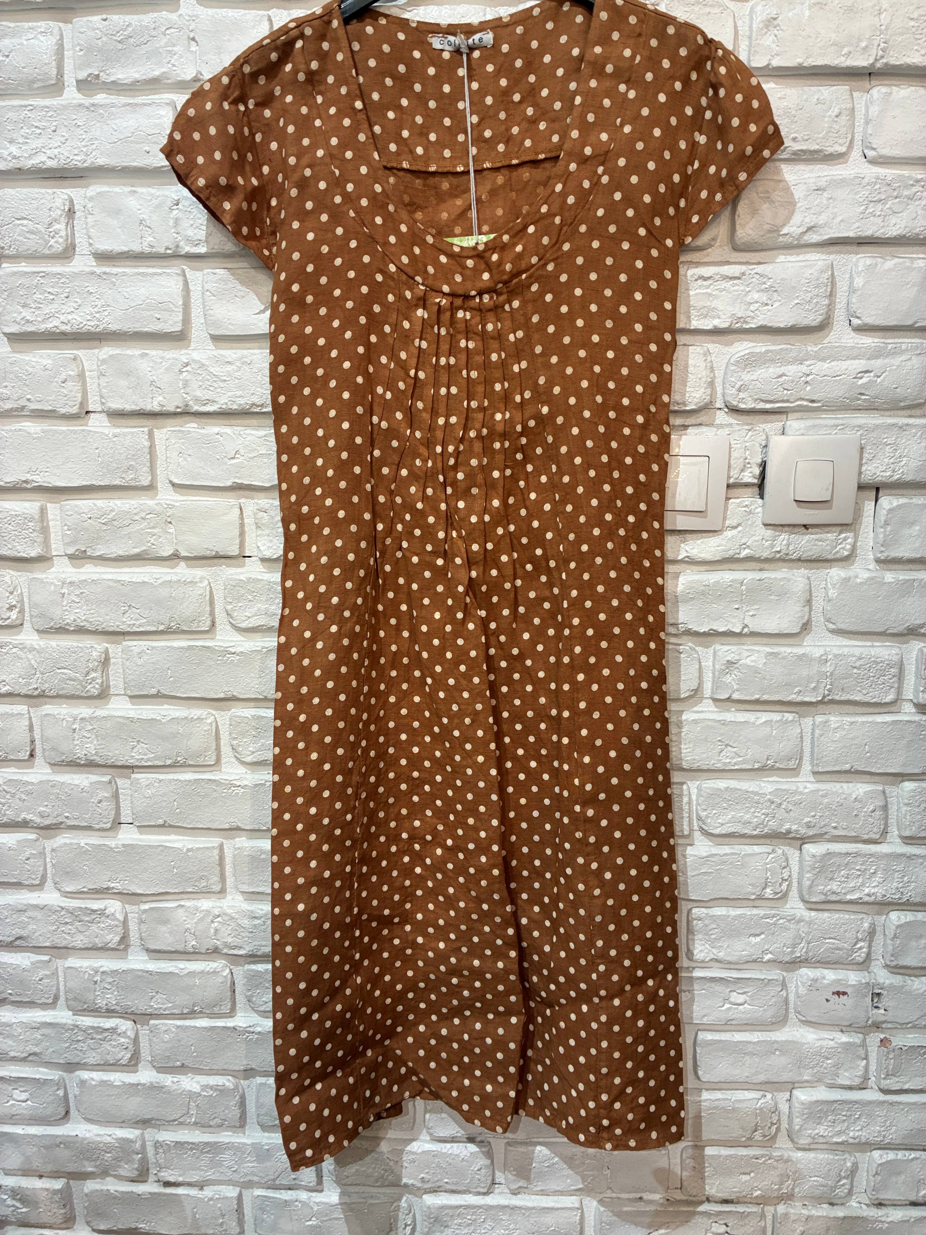 la maison des fibres naturelles - Polka dot patterned linen dress 9109 100% linen