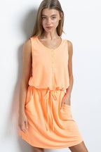 Cherish Apparel - D7375 Sleeveless Henley Style French Terry Dress