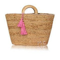 Natural Jute Women's Shopper Tote Bag with Wooden Handle