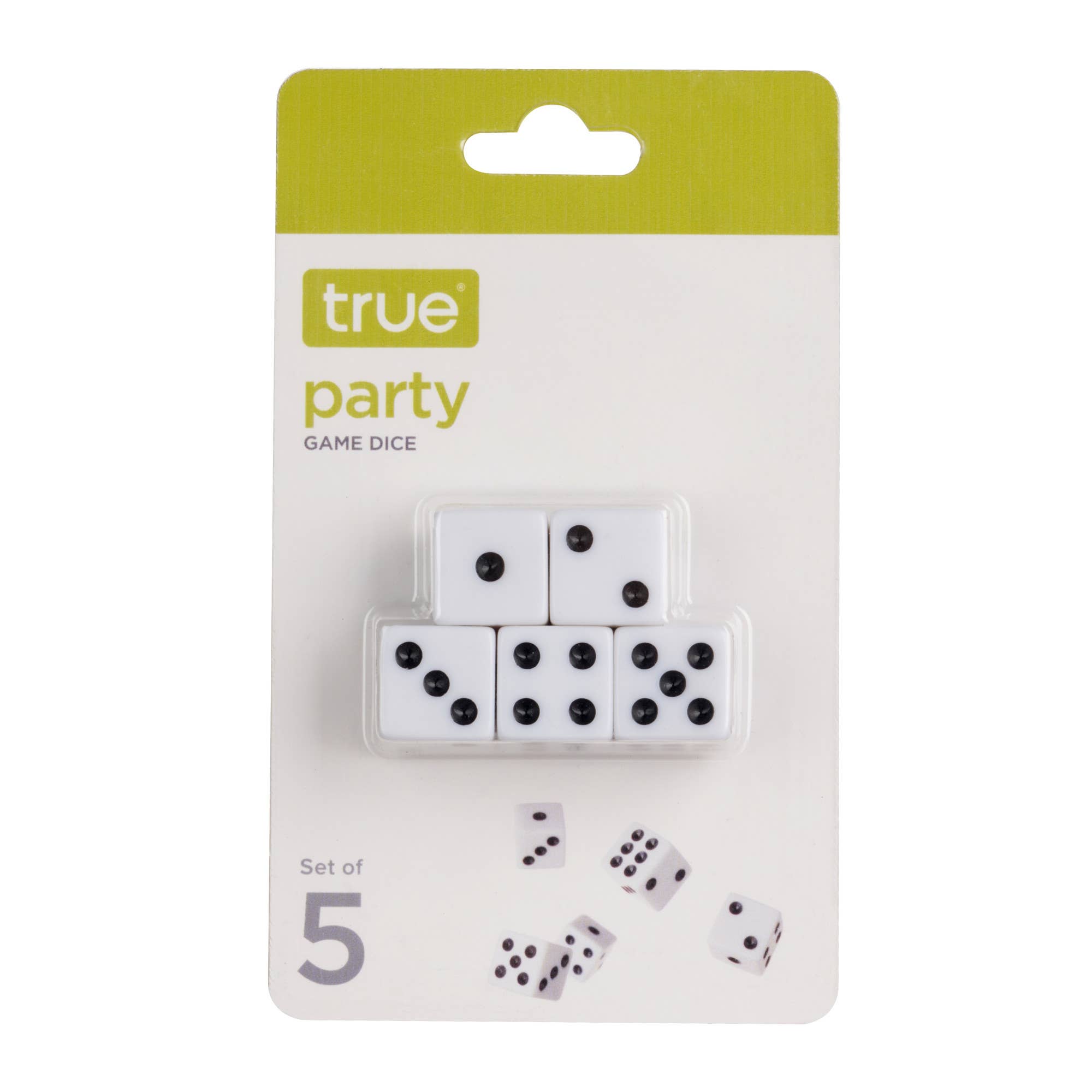 TRUE - White Party Game Playing Dice Set of 5