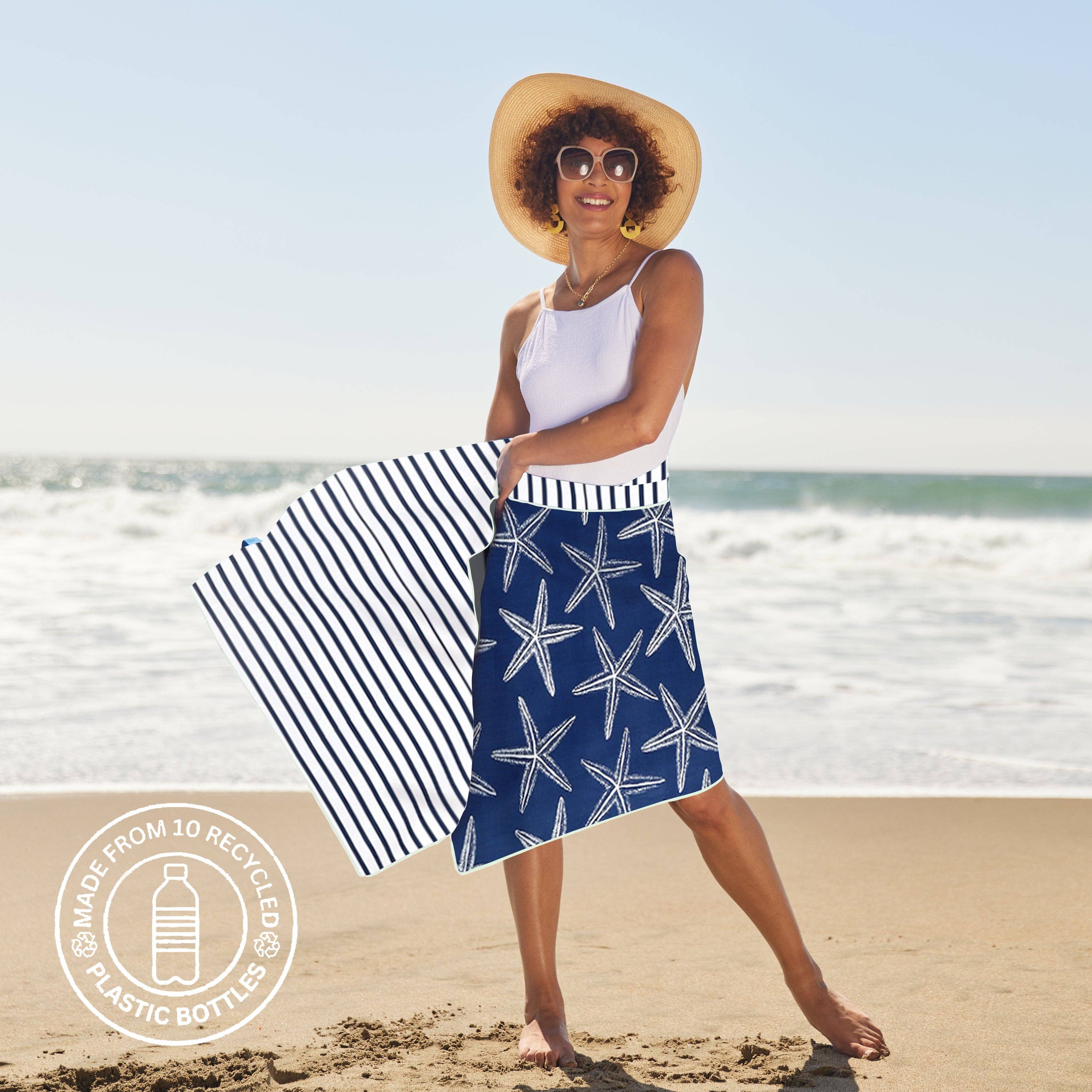 rockflowerpaper - STARFISH NAVY Reversible Beach Towel