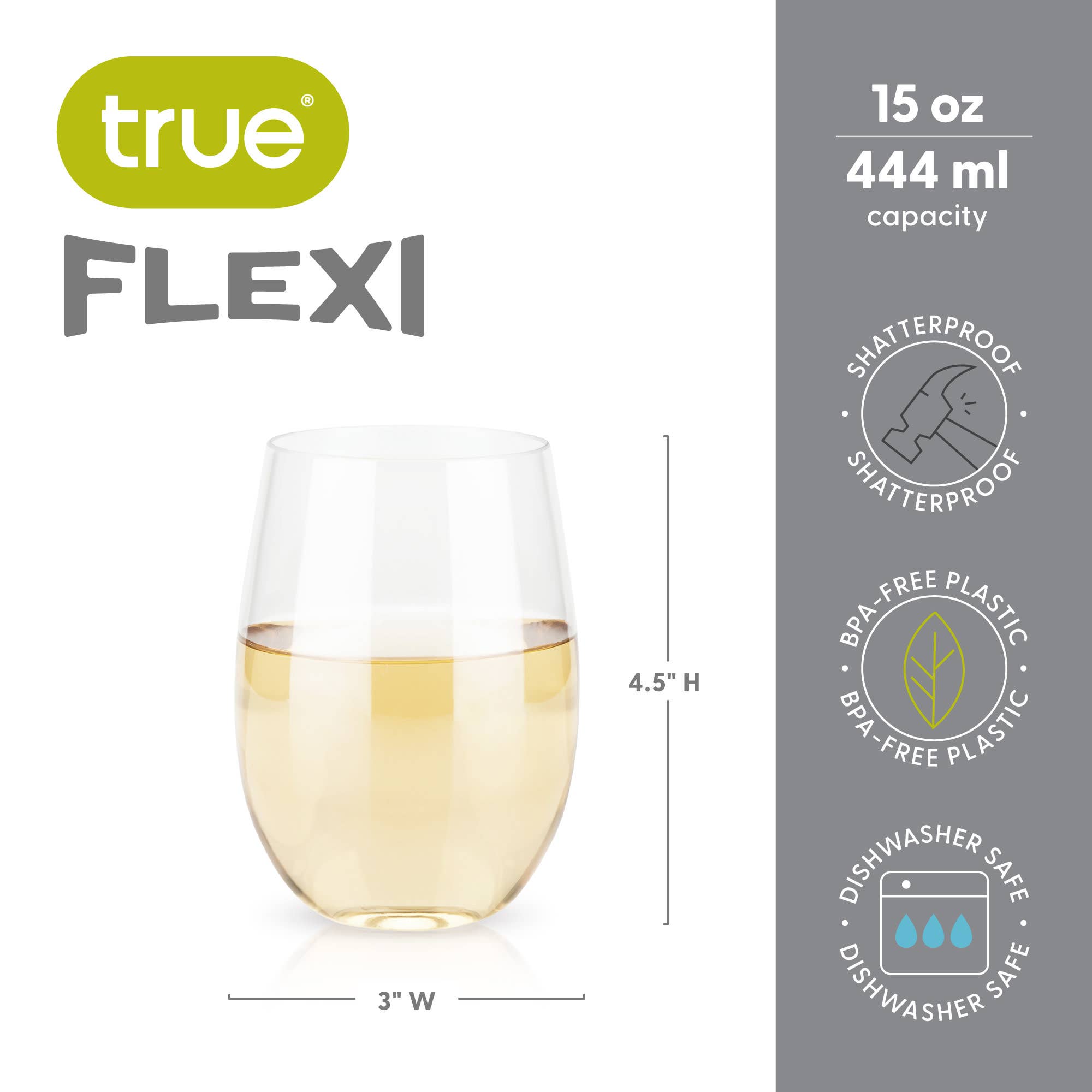 TRUE - Flexi Stemless Plastic Wine Glasses - Set of 2